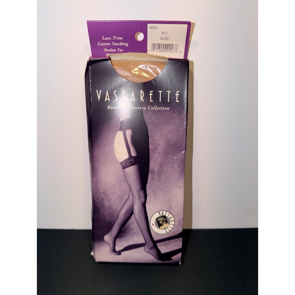Vassarette Nude Lace Trim Garter Stockings Shadow Toe M/L 9951 Romantic Hosiery